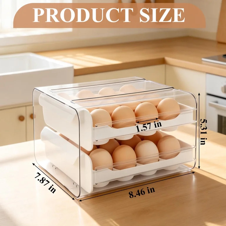 Aovky Egg Holder for Refrigerator, 32 Eggs 2-Tier Stackable Storage Container with Smooth Pull-Ou... | Walmart (US)