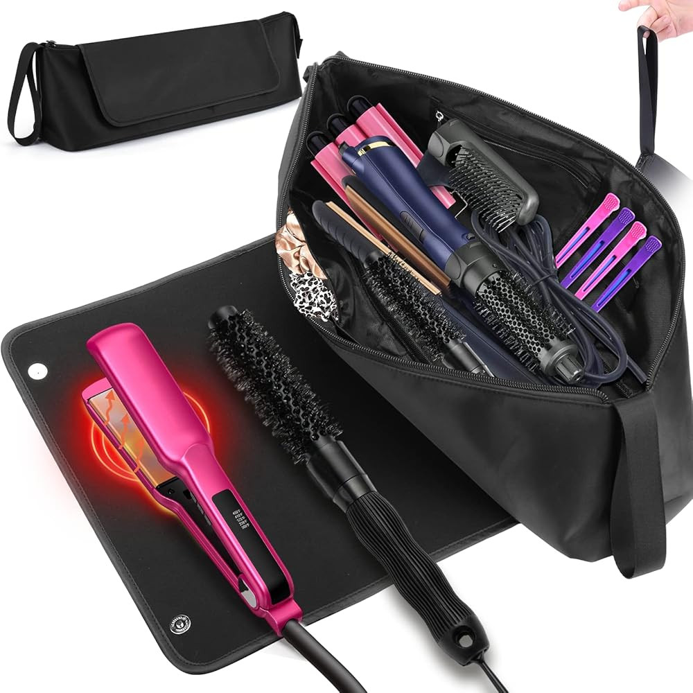 Large Hair Tools Travel Bag, Heat Resistant Hair Travel Bag for Curling Iron, Flat Irons, Straigh... | Amazon (US)