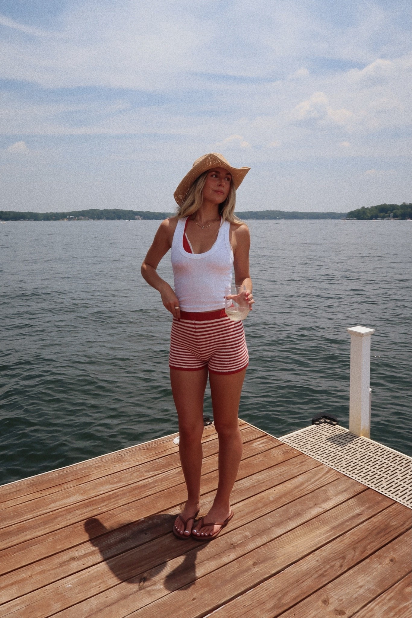 summer lake outfit 🍒🤍🇺🇸 
+ tank top: xs 
+ striped micro sweater shorts: xxs 
Cowgirl hat is a fave and ships super fast!!!

#LTKootd #LTKPetite #LTKSwim