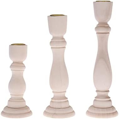 SDUSEIO 3 Pieces Wooden Candle Holders Wooden Farmhouse Candlesticks Unfinished Pillar Taper Candle  | Amazon (US)