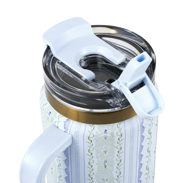 Thyme & Table 32oz Stainless Steel Luna Tumbler with Handle and Dual Straw Lid, Botanical | Walmart (US)
