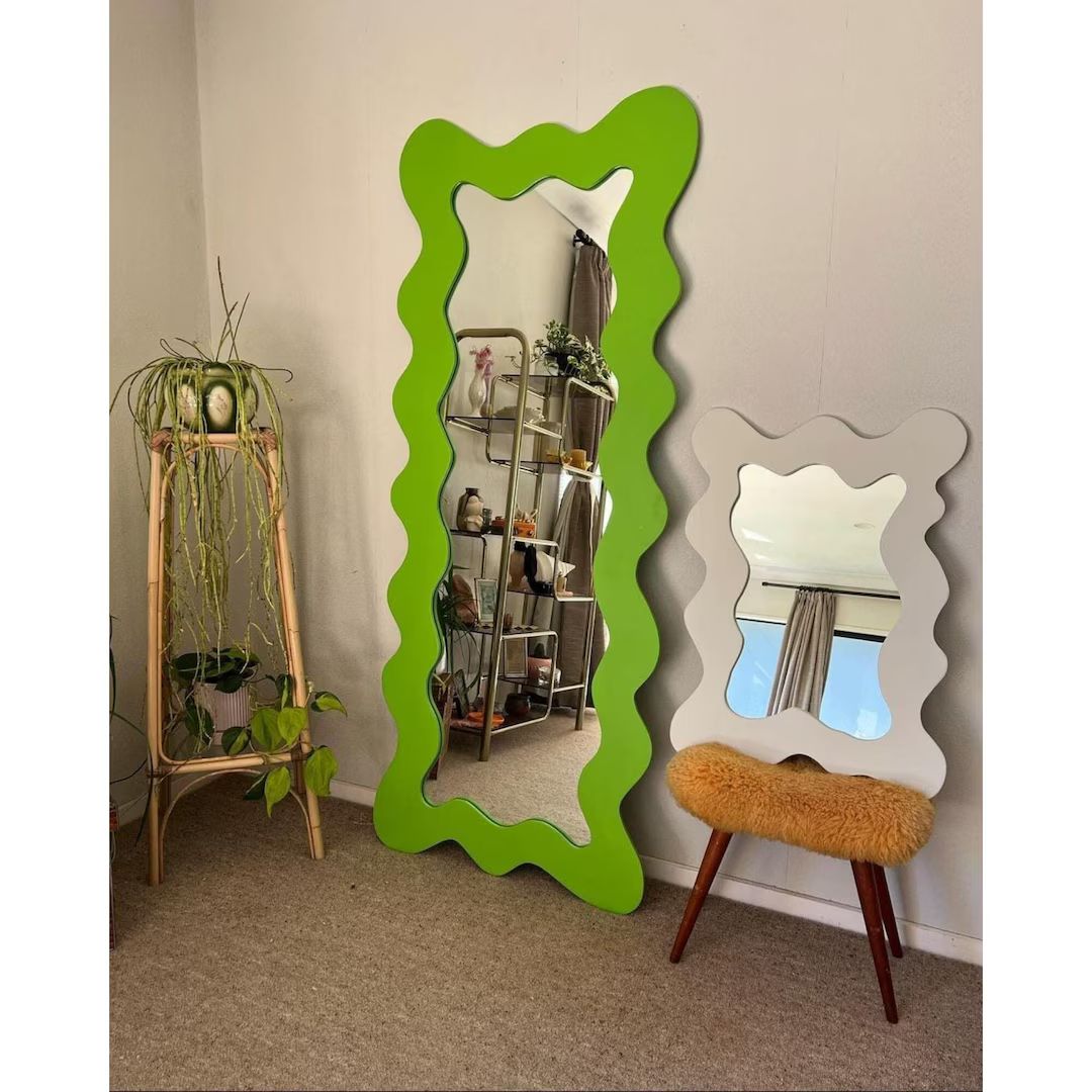 Wavy Floor Long Asymmetrical Mirror Irregular Tall Mirror Full Length Mirror Squiggle Large Mirro... | Etsy (US)