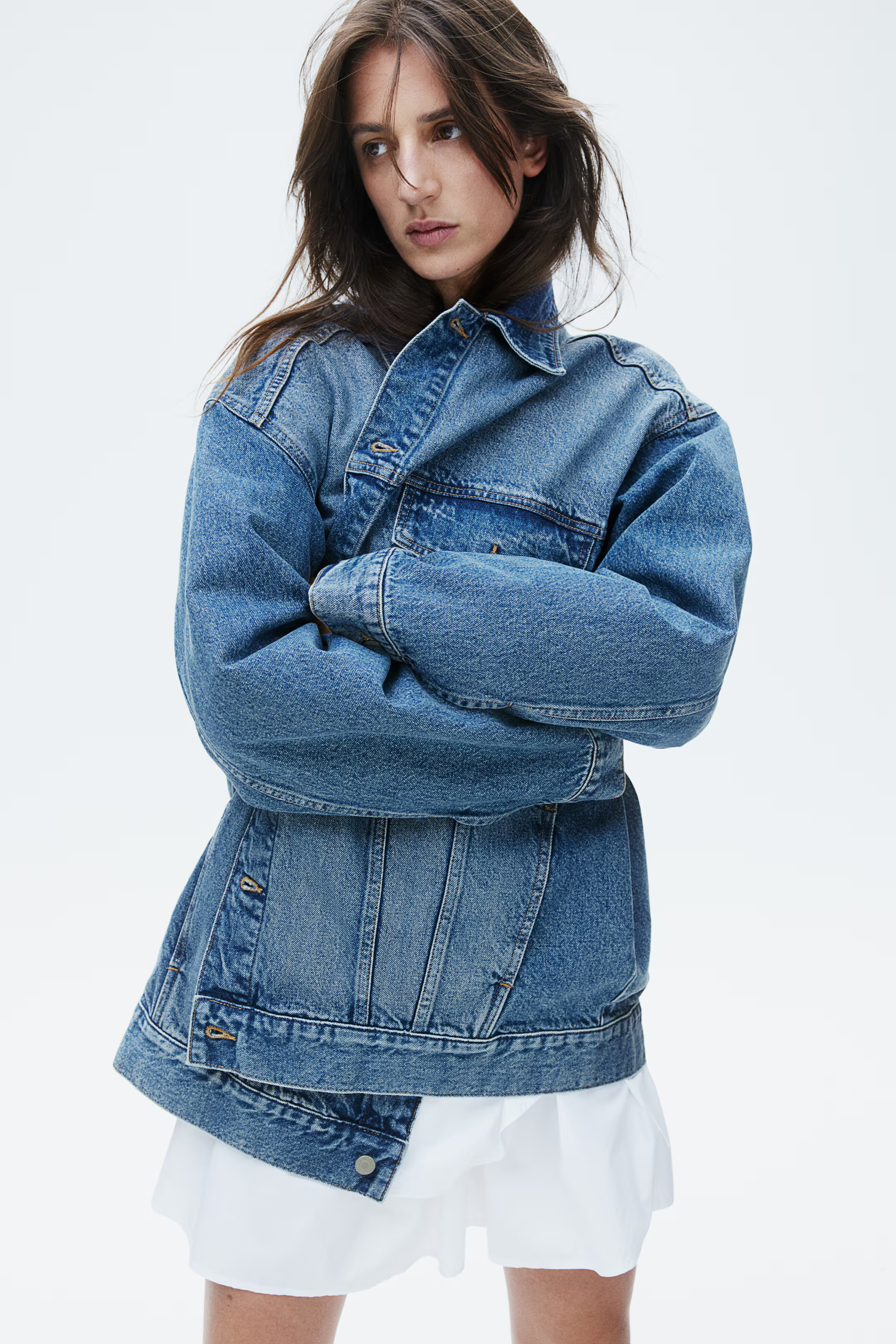 Oversized Denim Jacket - Long sleeve - Regular length - Denim blue - Ladies | H&M US | H&M (US + CA)