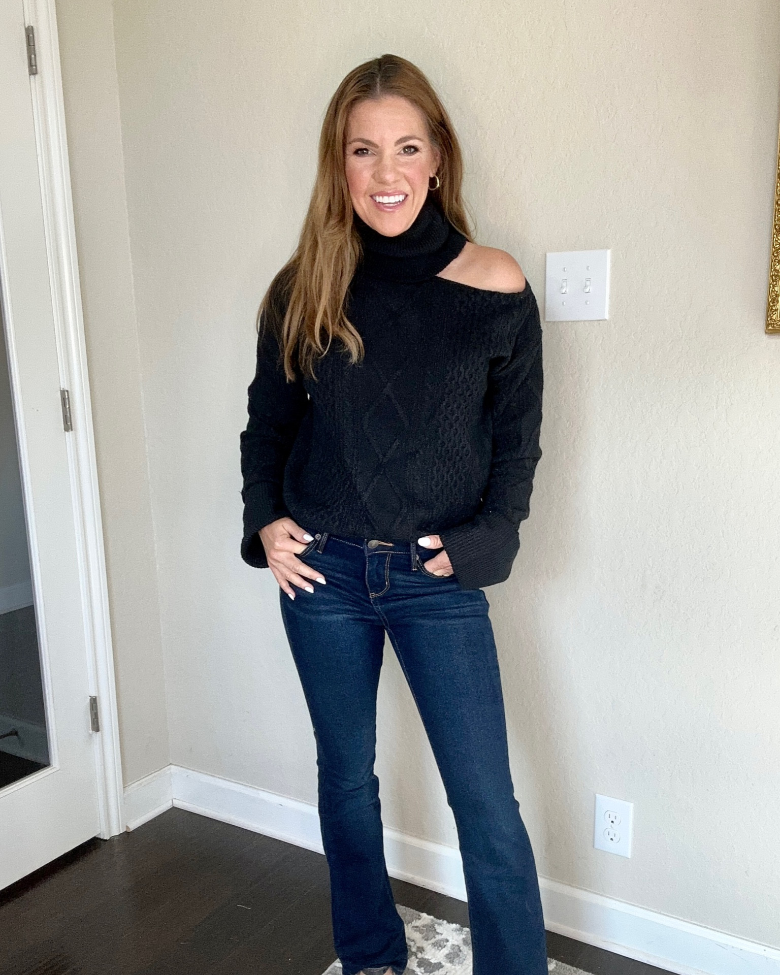 Off shoulder black sweater and jeans. Wearing xs sweater and size 5 jeans.

Walmart
Turtleneck sweater
Long sleeve tops
Fall outfits
Fall trends

#LTKSeasonal #LTKfindsunder50 #LTKU