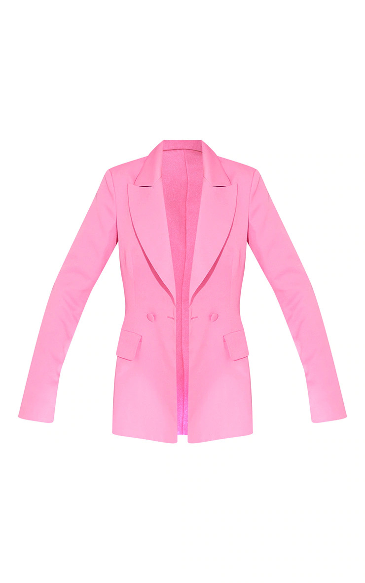 Bright Pink Woven Pocket Detail Double Breasted Blazer | PrettyLittleThing UK