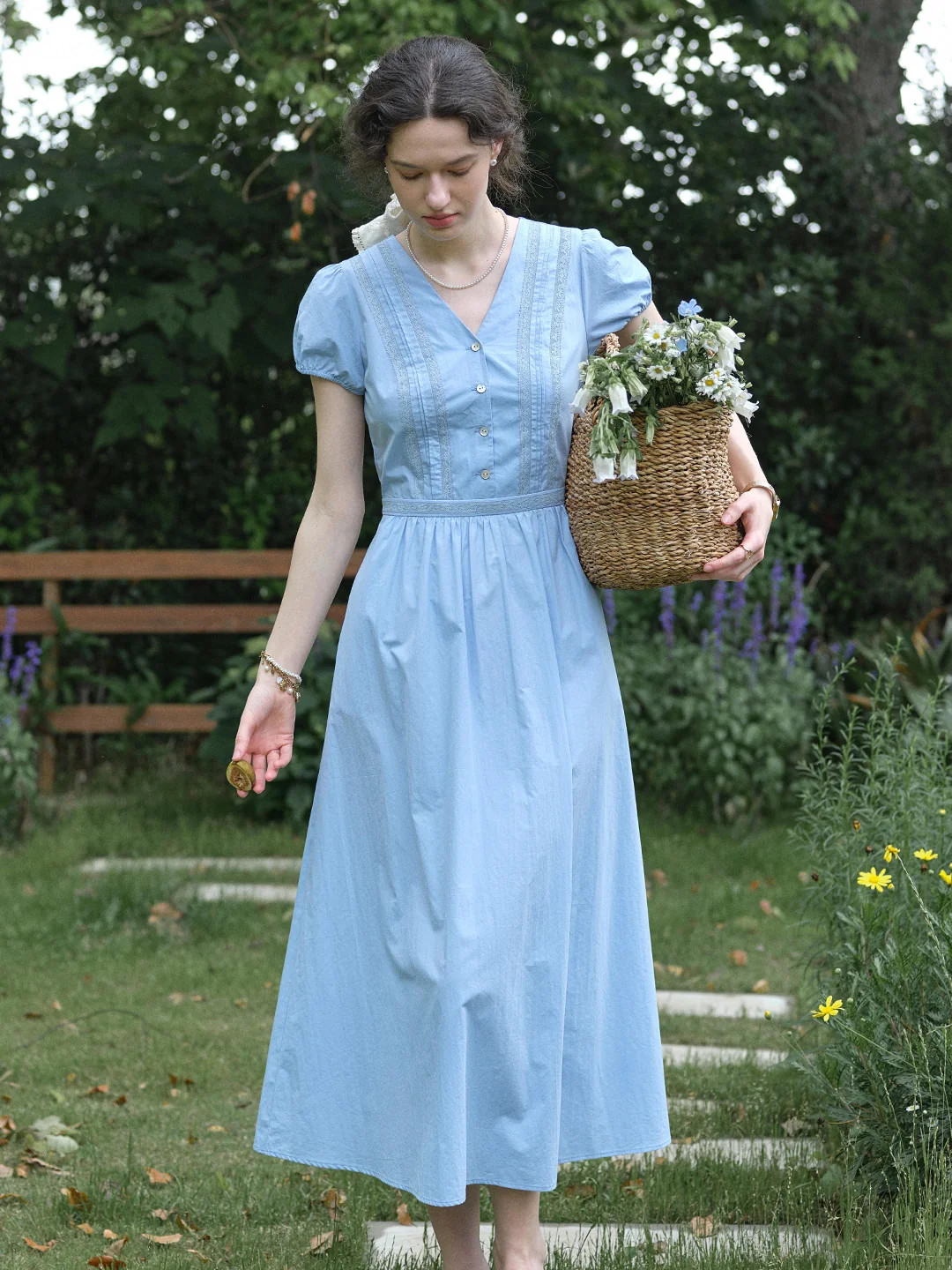Bailee V-Neck Puff Sleeves Dress | Simple Retro