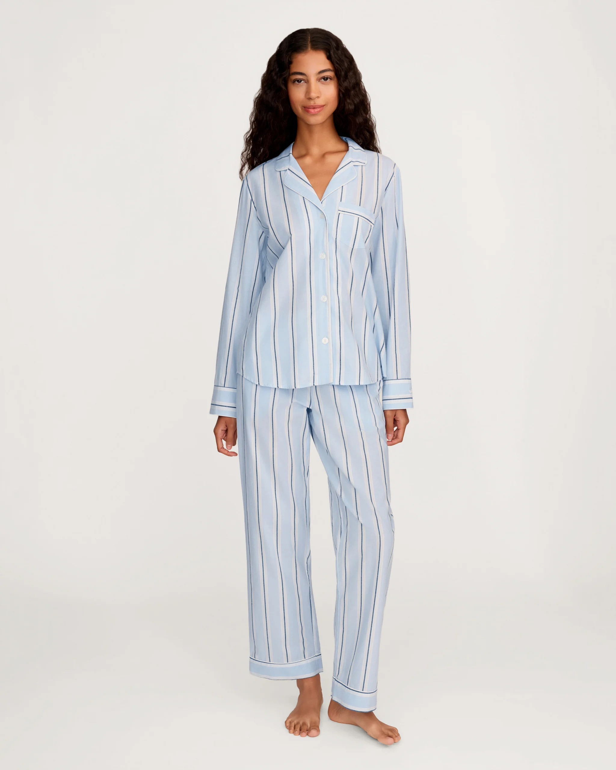 Women's Twill Pajama Set in Coastal Stripe | Petite Plume