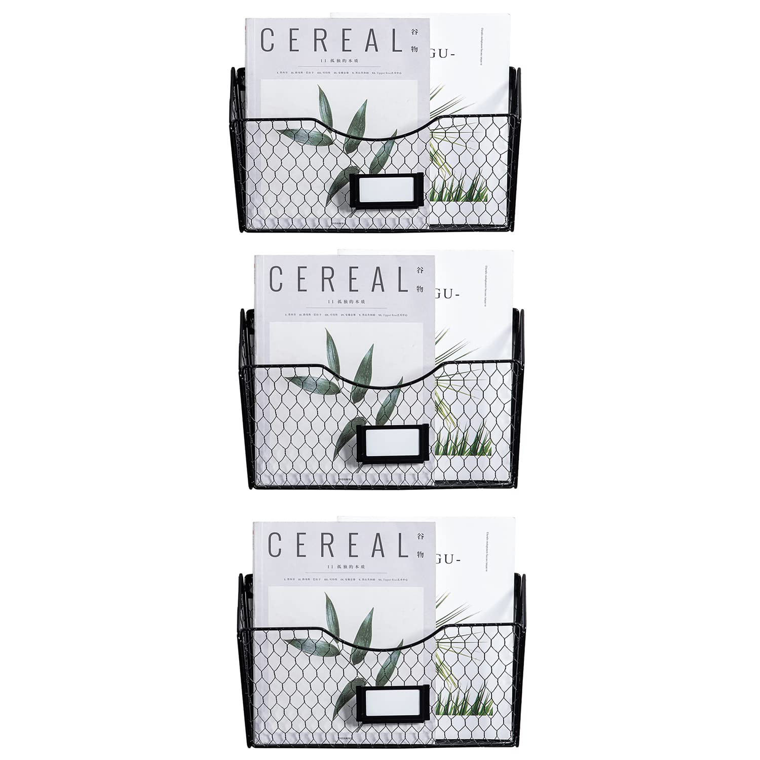 Mesh Magazine Rack 3 Pockets Wall Mount Hanging File Holder Organizer with Tag Slot, Metal Chicke... | Amazon (US)