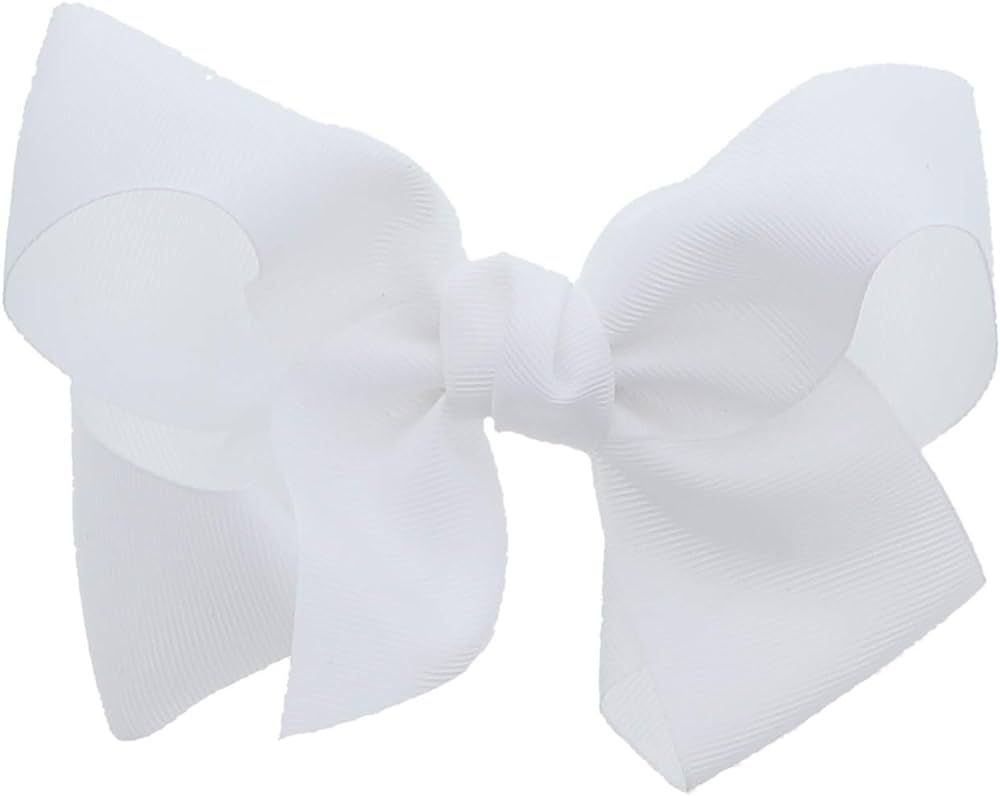White 5.5 Inch Grosgrain Hair Bow Clip For Woman And Girls | Amazon (US)