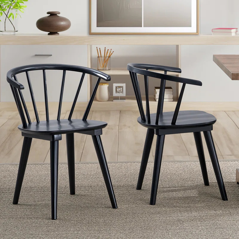 Majidah 21.7" Contemporary Black Windsor Style Spindle Back Dining Side Chair | Wayfair North America