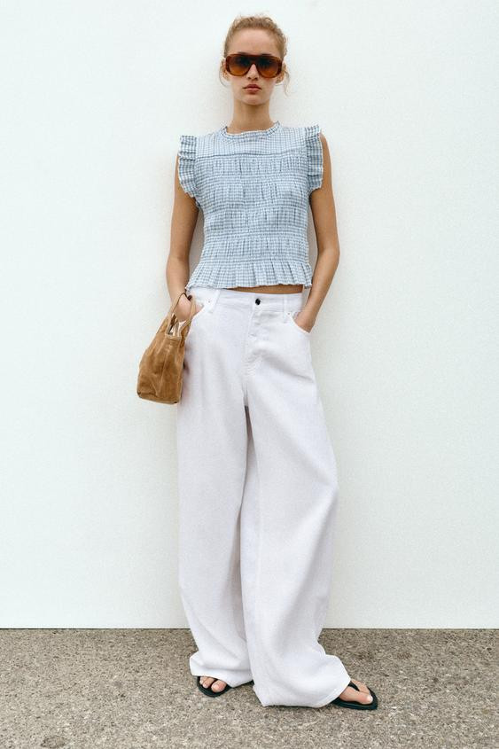 GINGHAM SMOCKED TOP | Zara US