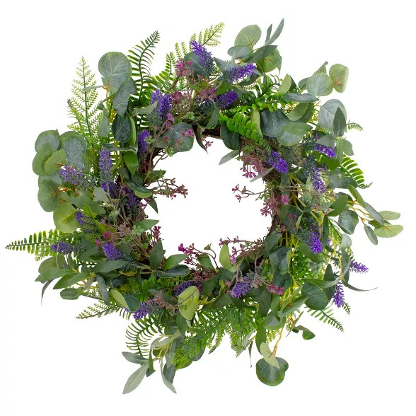 Northlight Lavender and Mixed Foliage Artificial Floral Spring Wreath, Purple and Green - 22-Inch | Target