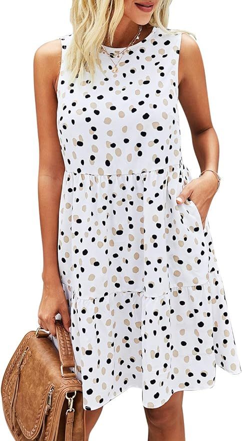PRETTYGARDEN Women's Summer Sleeveless Ruffle Sun Dresses Pleated Mini Short Dress | Amazon (US)