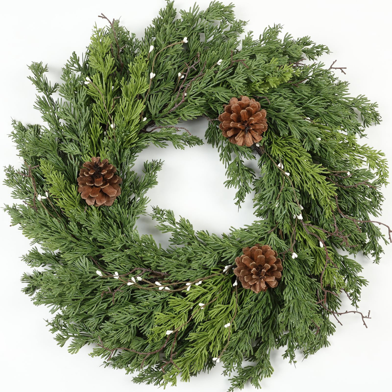 Artgar 24 Inch Christmas Cypress Wreath, Christmas Wreath for Front Door, Real Touch Pine Wreath Artificial Green Cedar Wreaths with Pine Cones for Wall Window Porch Indoor Outdoor Winter Decor | Amazon (US)