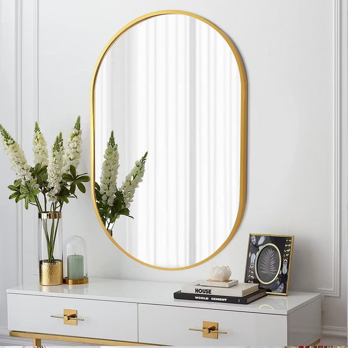 Serio 20"x 28" Gold Modern Oval/Pill Shaped Wall Mount Mirror,Horizontal/Vertical Hanging Aluminu... | Target