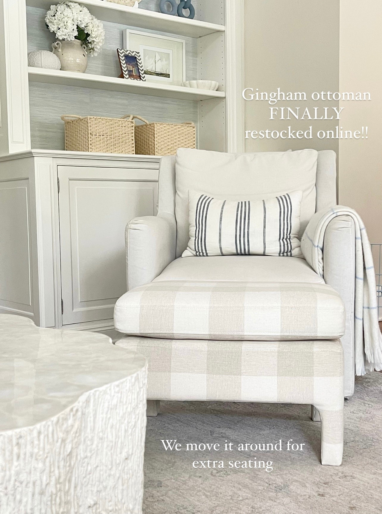 🚨back in stock alert!!🚨 snag this super pretty & affordable look 4 less gingham ottoman!! I’ve waited so long for this to restock online…since December!! 😭

We use it all around the house as an extra footrest and seating!! Scotty loves to sit on it too 🐶 

#LTKFindsUnder100 #LTKHome