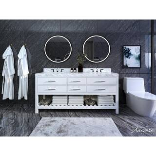 Elizabeth 72 in. W x 22 in. D Vanity in White with Marble Vanity Top in Carrera White with White ... | The Home Depot