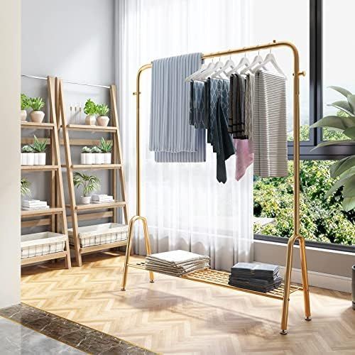 Thick forest Gold Clothing Rack Clothes Rack Garment Rack Heavy Duty Shoes Bags Clothes Organizer... | Amazon (US)