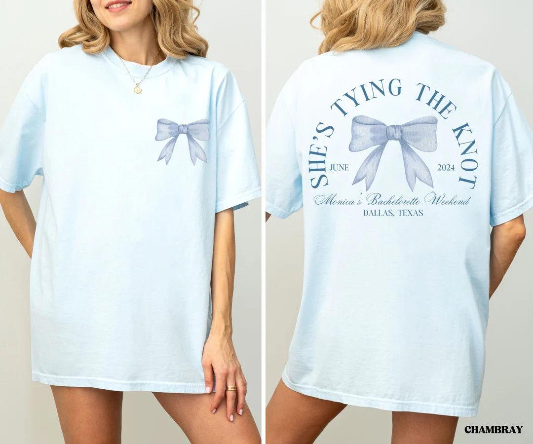 She's Tying the Knot Bachelorette Shirts, Custom Location Bachelorette Party Shirts, Bridal Party... | Etsy (US)
