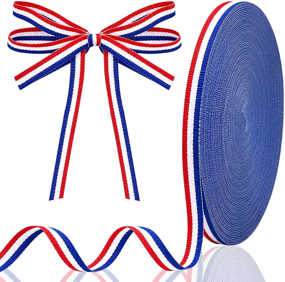 KINGLAKE Red White Blue Striped Ribbon - 3/8 Inch x 55 Yds Patriotic Grosgrain American Flag 4th ... | Amazon (US)