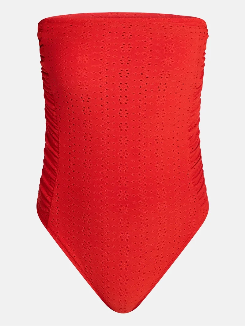 Time and Tru Women's and Women's Plus Eyelet Bandeau One Piece Swimsuit with Side Shirring, Sizes... | Walmart (US)