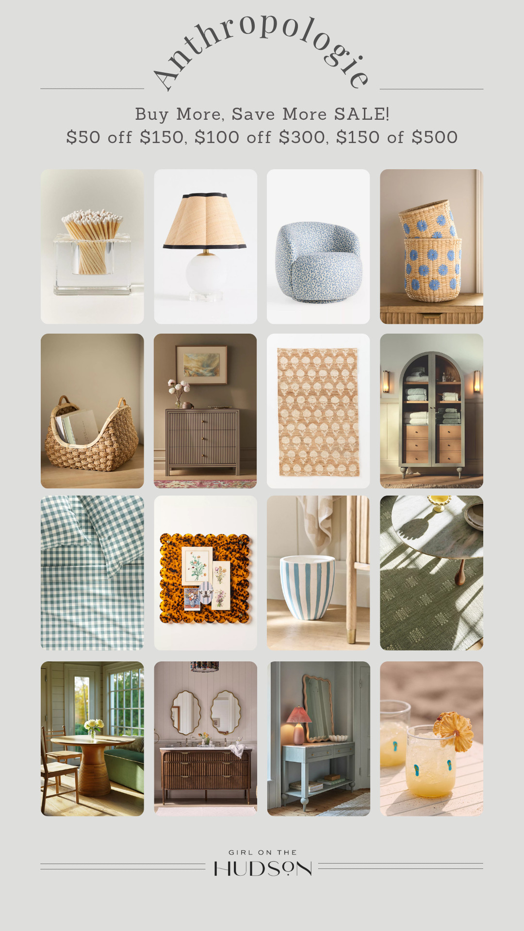 Anthropologie buy more, save more sale!! One of my very favorite sales to shop!! $50 off of $150, $100 off of $300 and $150 off of $500!

Including in the sale is the prettiest bedding, furniture, lighting and decorative accents. Our fern dining room cabinets are also included!!  

 

#LTKSeasonal #LTKHome #LTKSaleAlert