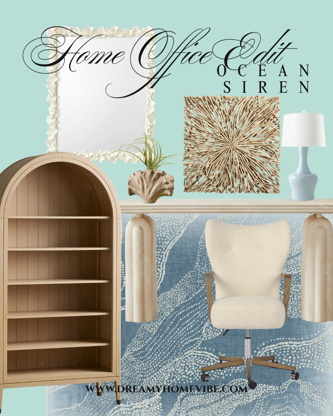 Fluid lines, creamy textures, and ocean-inspired details come together to create a home office that feels calm, elevated, and quietly powerful. This edit blends sculptural furniture with soft coastal tones for a space that works hard without feeling harsh. Tap to shop every piece and bring the Ocean Siren energy home.

#HomeOfficeStyle
#CoastalInspired
#CalmProductiveSpace
#ShopMyLTK
#HomeDecor 

 #LTKHome