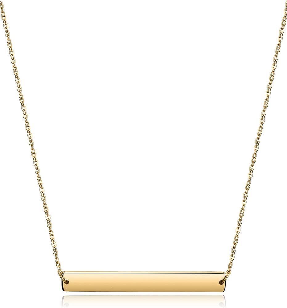 Bar Necklace Stainless Steel Gold Plated Adjustable with Engravable Bar Pendant(16Inch+2) | Amazon (US)