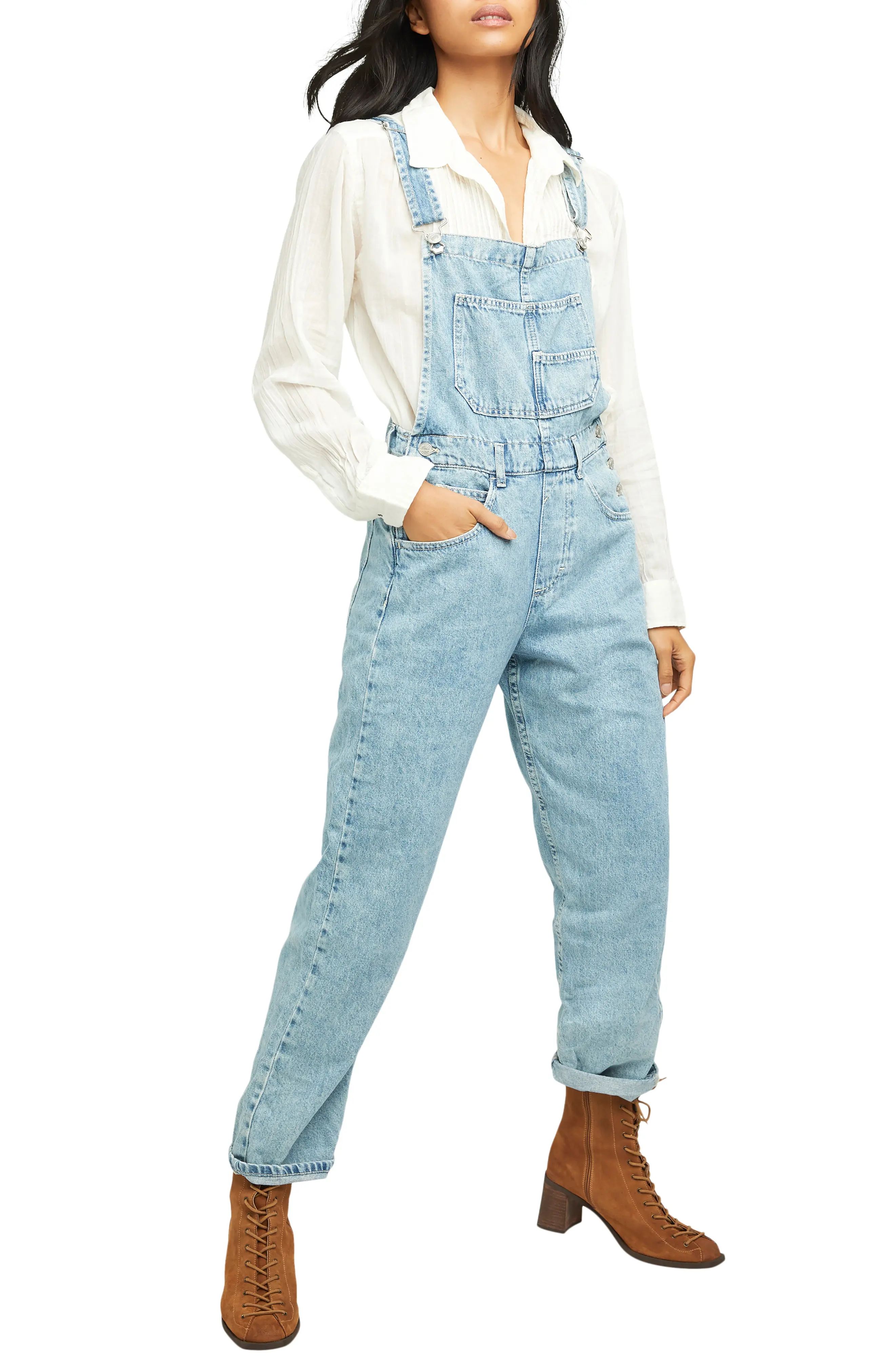 Free People Ziggy Denim Overalls in Powder Blue at Nordstrom, Size X-Small | Nordstrom