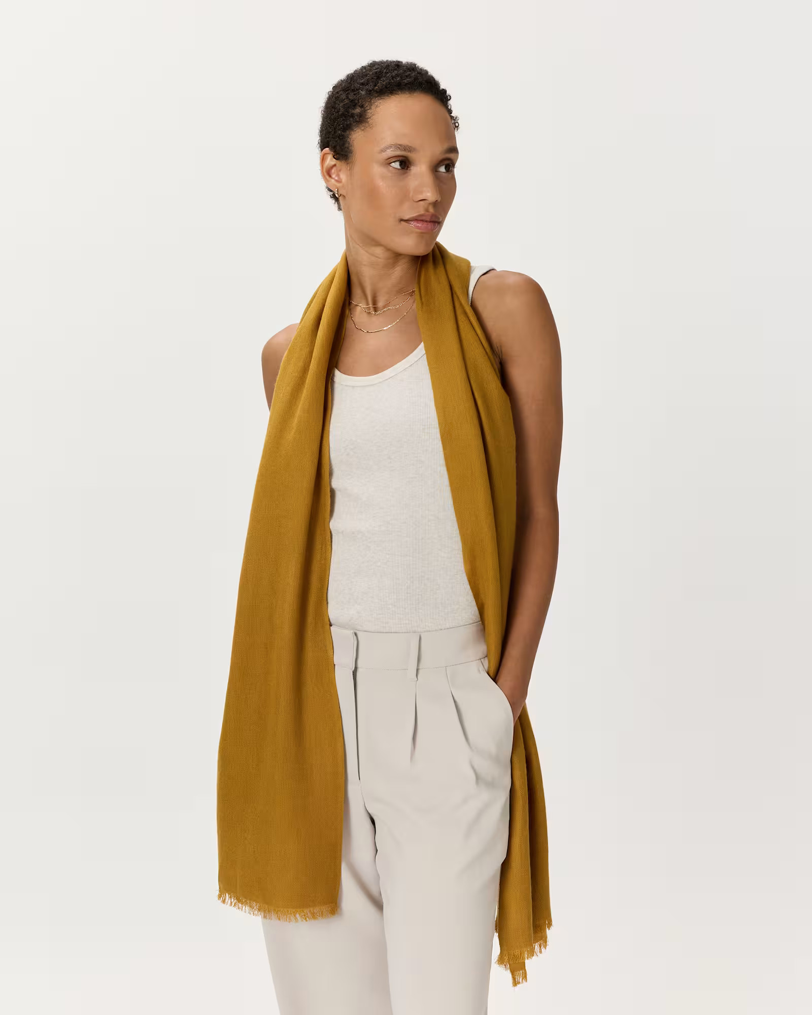 Featherweight Cashmere Silk Frayed Edge Scarf | Quince