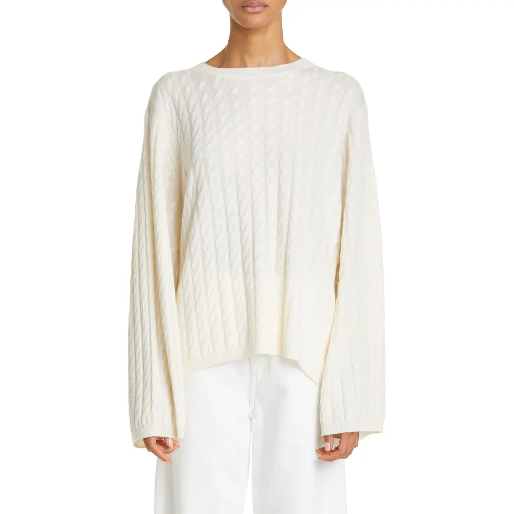 TOTEME Women's Cable Stitch Cashmere Sweater in Off-White at Nordstrom, Size Large | Nordstrom