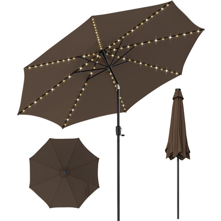 Costway 10 FT 112 LED Solar-Lighted Patio Table Market Umbrella Crank Tilt Outdoor Beige/Coffee/N... | Target