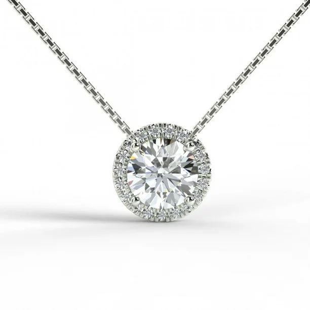 Solitaire 1.25 Carat Round Cut Real Moissanite Halo Pendant Necklace in 18k White Gold Over Silve... | Walmart (US)