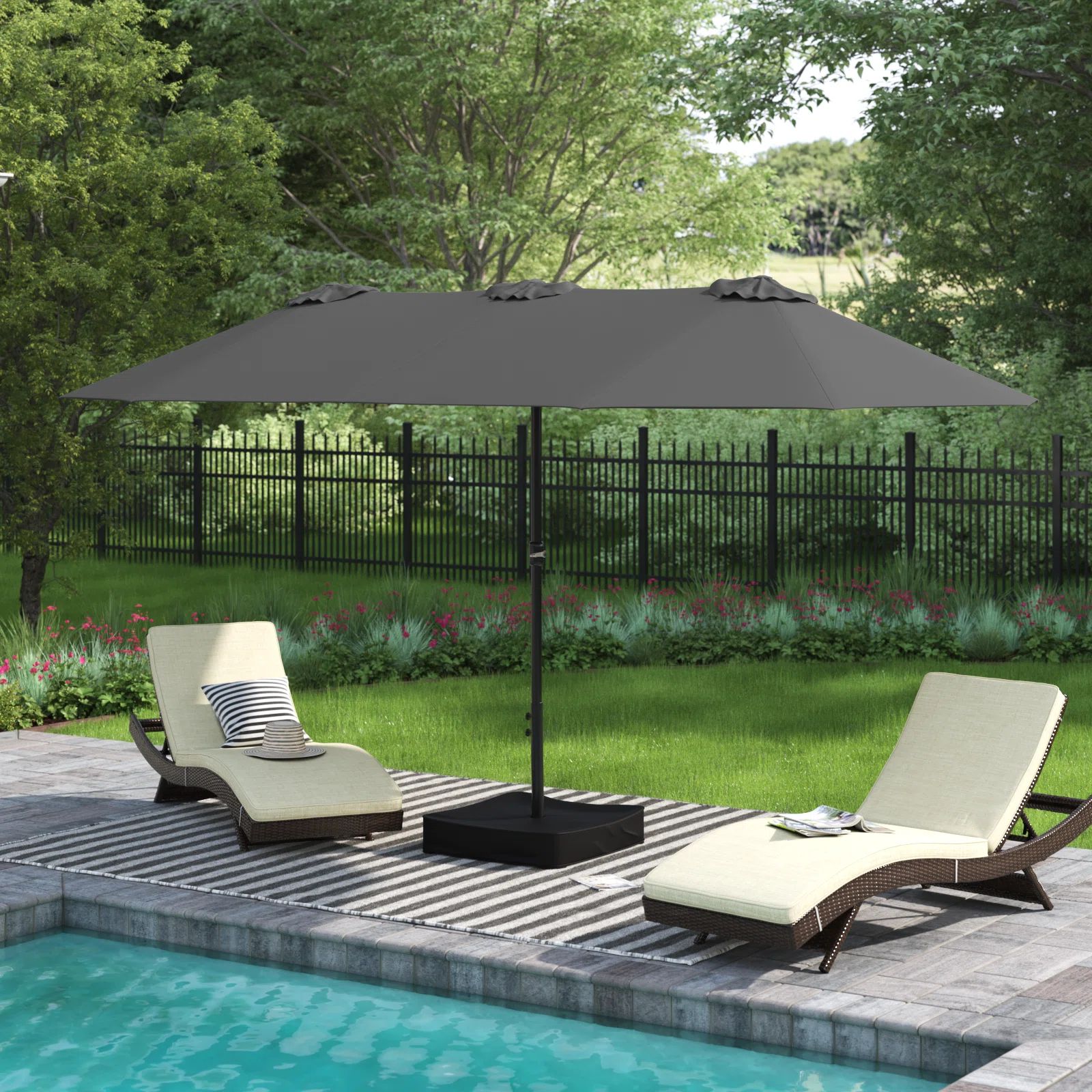 Sol 72 Outdoor™ Nyasia 180" x 108" Rectangular Market Umbrella with Base & Reviews | Wayfair | Wayfair North America