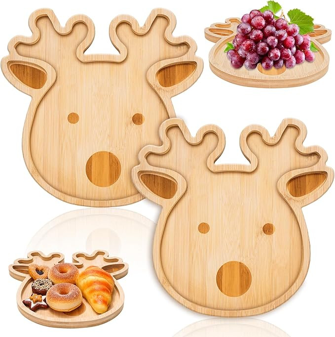 Whaline 2Pcs Christmas Serving Trays Reindeer Bamboo Cheese Board Wood Appetizer Boards Snacks Xm... | Amazon (US)