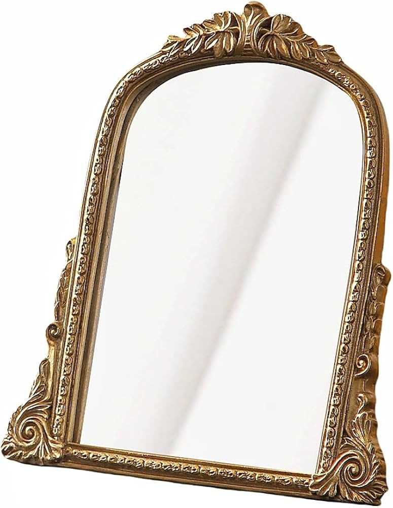 Small Gold Mirror- Vintage Desk Design, Antique Chic Arch, Ideal for Home Decor. Compact, Portabl... | Amazon (US)