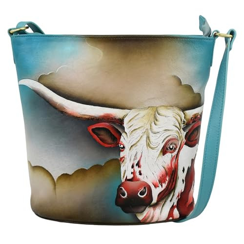 Anuschka Women's Original Hand-Painted Genuine Leather Bucket Tote Bag - Texas Longhorn | Amazon (US)