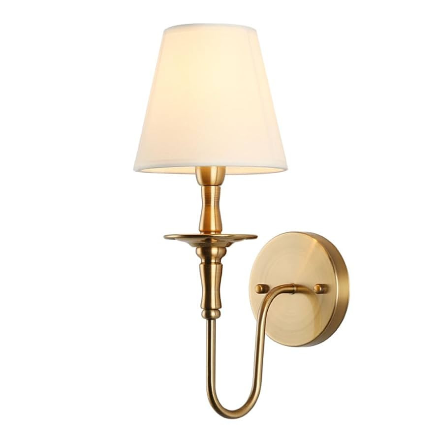 Retro Brushed Gold Wall Sconce Lighting Fixture Classic Single Home Wall Lamp with Fabric Shade, ... | Amazon (US)
