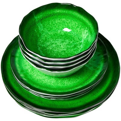 The Lakeside Collection Rustic Melamine Vibrant Dinnerware Set Service for 4 - Green | Target