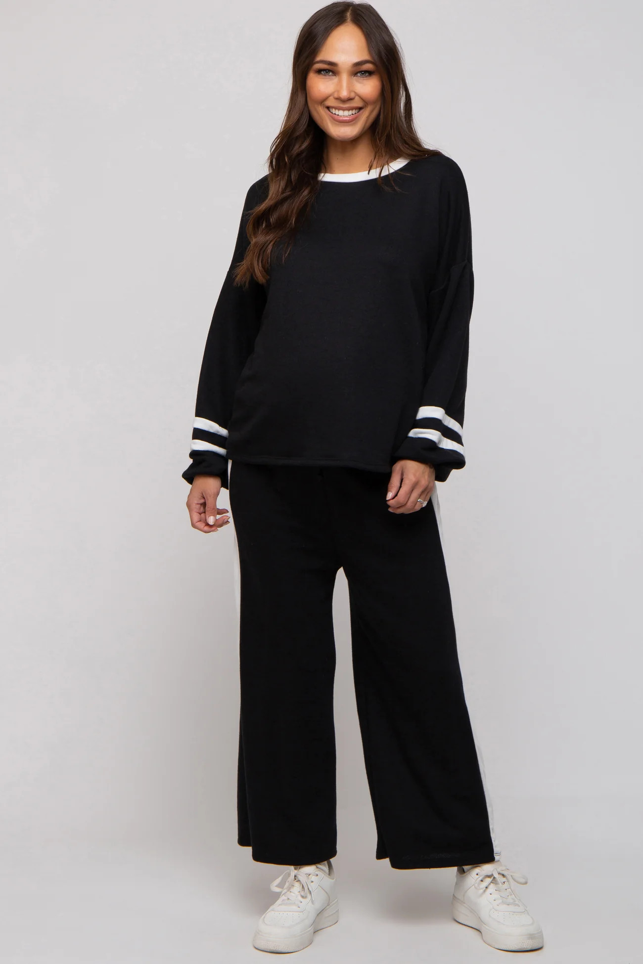 Black Striped Long Sleeve Maternity Set | PinkBlush Maternity