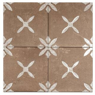 Palmera 9 in. x 9 in. Matte, Glossy Terracotta Brown Porcelain Floral Square Tile (6.96 sq ft/cas... | The Home Depot