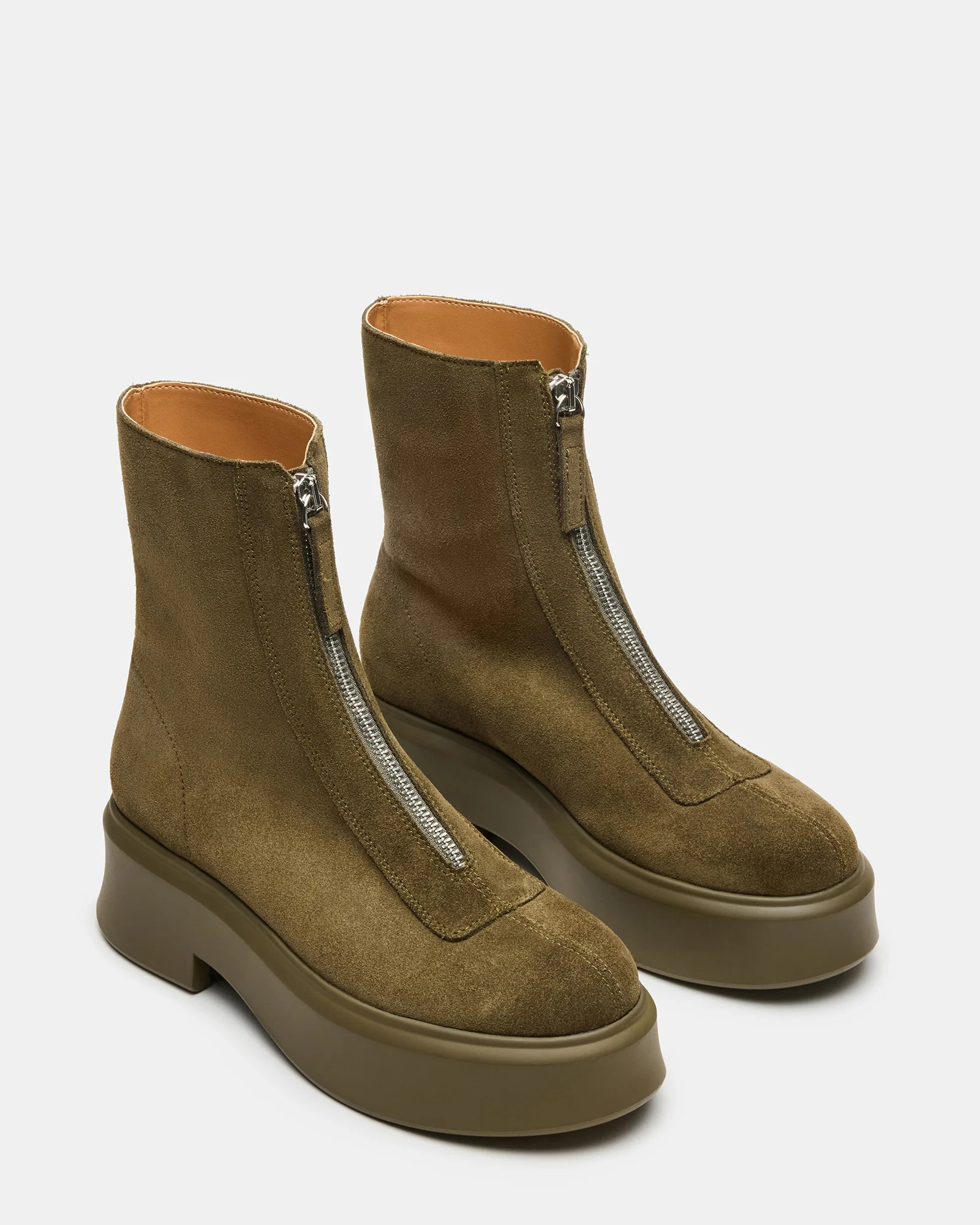 JONES Olive Suede Zipper Lug Women's Ankle Boot | Steve Madden (US)