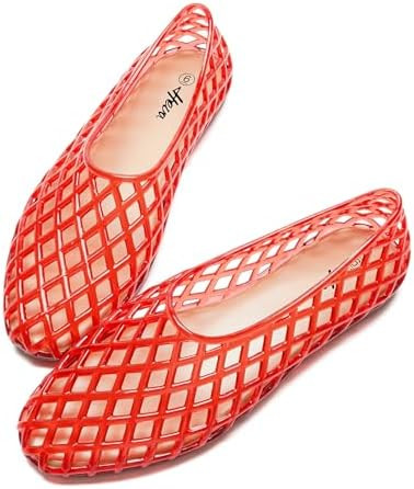 HEVA Women's Jelly Mesh Flats Breathable Clear Hollow Shoes Summer Beach Jellies Ballet Sandals | Amazon (US)