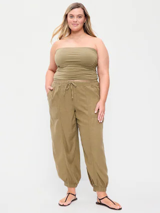 Mid-Rise Linen-Blend Cinched-Ankle Pants | Old Navy (US)