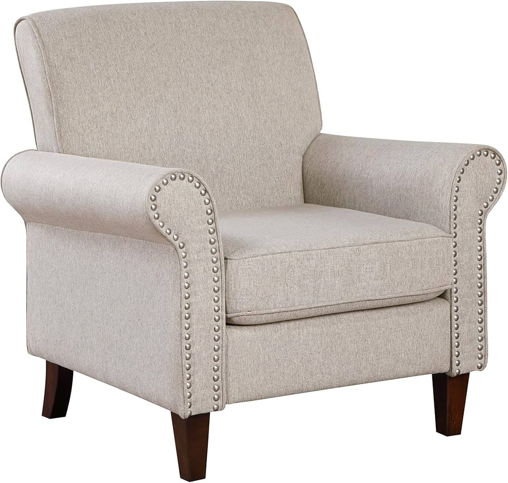 Prilinex Beige Reading Chair | Fabric | Accent Chair, Single Sofa, Armchair | Rolled | Nailhead T... | Amazon (US)