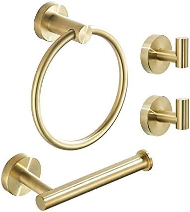 WEIKO Gold Bathroom Hardware Set, Brushed Gold Toilet Paper Holder Towel Ring and 2 Robe Hook Bat... | Amazon (US)