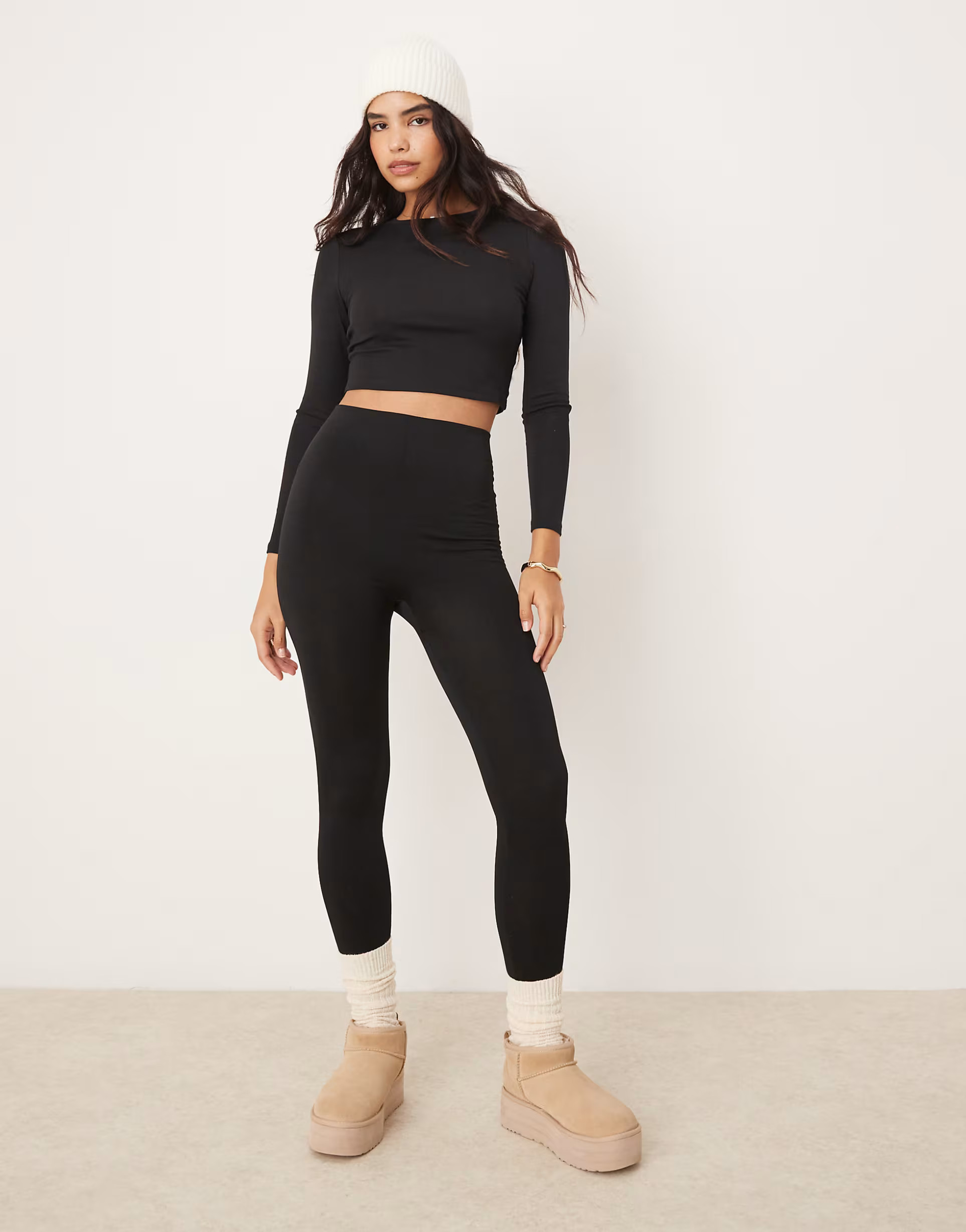 New Look fleece lined seamless leggings in black | ASOS (Global)