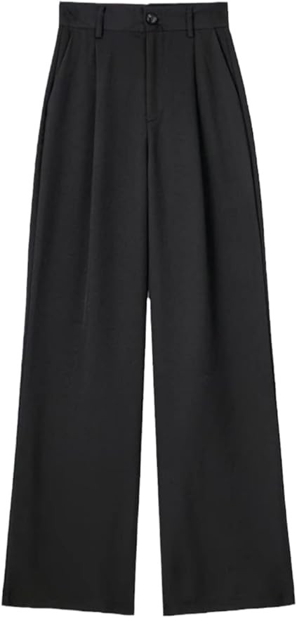 UIOKLMJH Women Summer Wide Pants with Folds Button Front High Waisted Office Suit Trousers | Amazon (US)