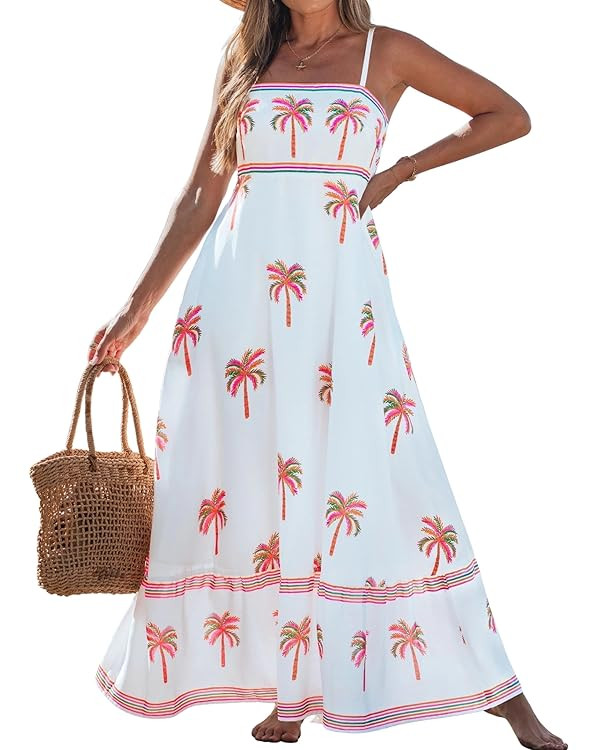 popvil Women Maxi Dress 2026 Summer Spaghetti Strap Spring Long Boho A-Line Flowy Dress Casual Sl... | Amazon (US)