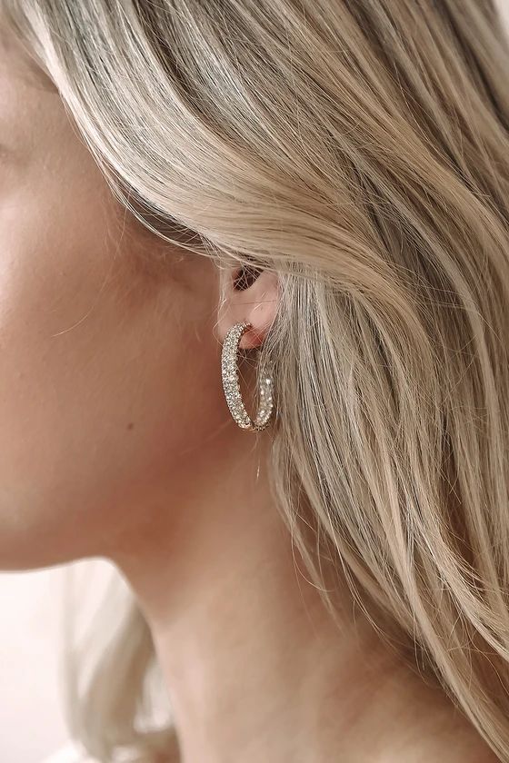 Oh My Elegance Gold Rhinestone Hoop Earrings | Lulus